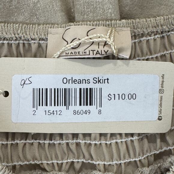 NWT Sofia Made In Italy Orleans Smocked Tiered Mini Skirt One Size Gold - Picture 12 of 13